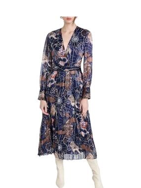 Scotch & Soda NWT size large Navy Floral V-Neck Long Sleeve Midi Dress